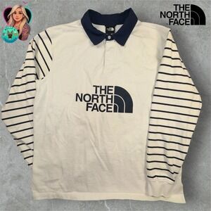 The North Face Men's Large Easy Rugby shirt White Dune Window Blind Long Sleeve